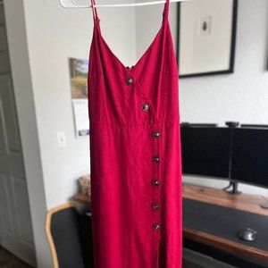 Terrace Sunset Berry Red Button-Front Midi Dress